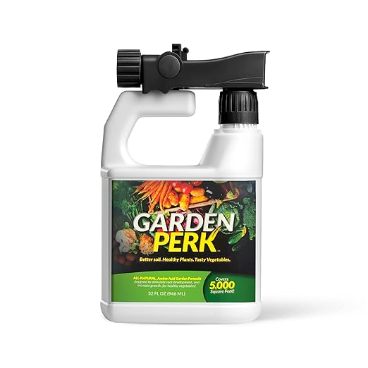 Turf Perk Garden Perk All Natural Liquid Solution – 32 fl oz Hose-End Spray – Concentrate Makes Up to 32 Gallons – Plant & Vegetable Nutrient Formula – Lawn & Garden Use – Safe for Pets