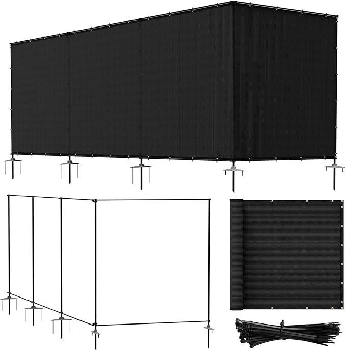 Bynbbur 6'x137' Outdoor Privacy Screen Freestanding with Iron Poles and Stakes, Temporary Dog Fencing, Backyard Divider, Metal Garden Fence for Pool Patio Barrier Border, Black