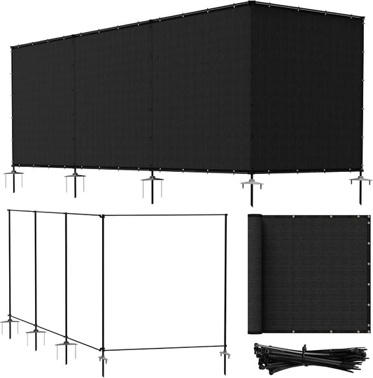 Bynbbur 6'x93' Outdoor Privacy Screen Freestanding with Iron Poles and Stakes, Temporary Dog Fencing, Backyard Divider, Metal Garden Fence for Pool Patio Barrier Border, Black