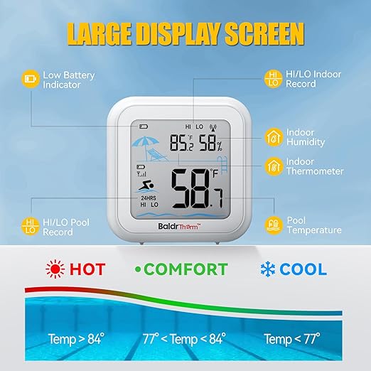 Pool Thermometer Digital Floating Easy Read, Anti-Fog 360° Reading with Indoor Temperature Humidity Monitor, IPX7 Water Temperature Monitor for Hot Tub/Ice Bath/Swimming Pool/SPA/Aquarium/Pond
