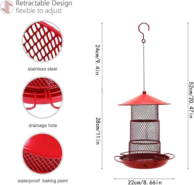 Wild Bird Feeders for Outside Hanging,Retractable Large Bird Feeders with 4 lbs Capacity for Finch Cardinal Blue Jay,Squirrel Proof Bird Feeder for Garden Yard