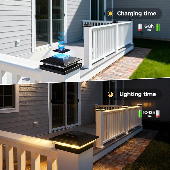 6Pack Solar Post Cap Lights - 8 RGB Color Changing Modes & Multicolor Flow, IP65 Waterproof - for 4x4/6x6 Wood & 4x4/5x5 Vinyl Fence Posts - Outdoor Deck, Patio, Garden Lights (Black)