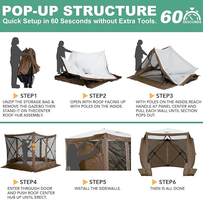 COBIZI 10x10 FT Pop up Gazebo, Popup Canopy Tent,Screened in Gazebos with sidewalls,Waterproof Portable Outdoor Small Screen Tents Sun Shelter,carpas para Patio for Camping,Garden,Backyard,Brown