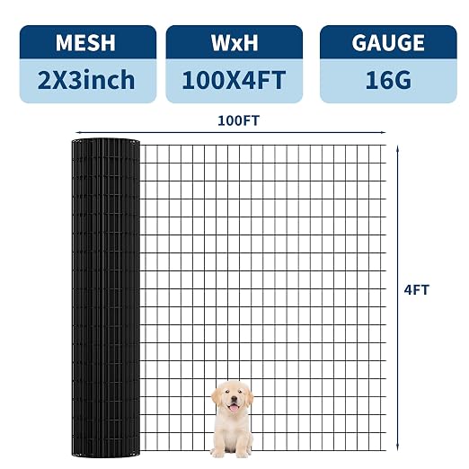 PVC Coated Welded Wire Fence,48 Inch x 100 Foot,16GA,Black Vinyl Coated Metal Wire Mesh Fencing Roll for Garden Border, Yard Vegetable Plant Protection and Poultry Netting