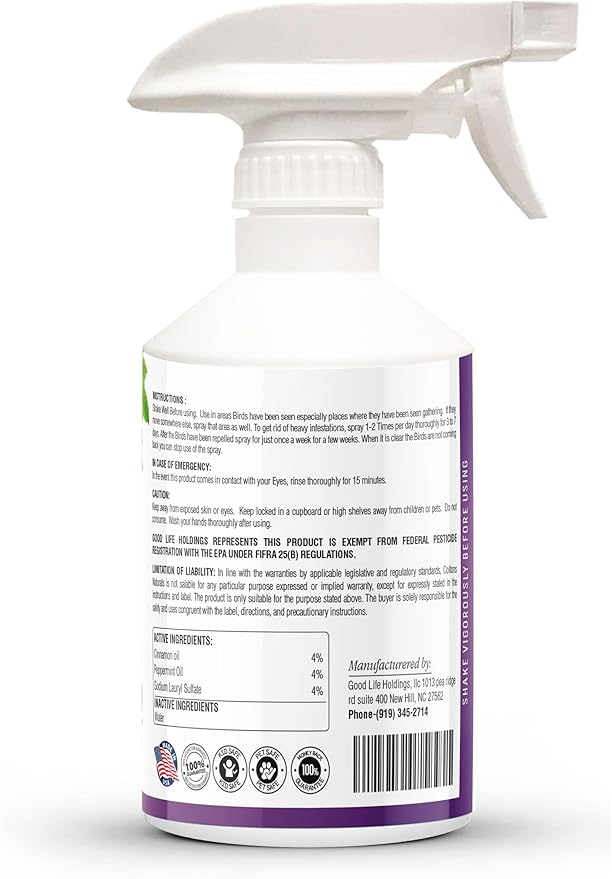 Bird Repellent Spray (32 OZ) Deter Birds from Outdoor Surfaces, Garden Areas Deterrent Natural Woodpecker, Pigeon and More Natural