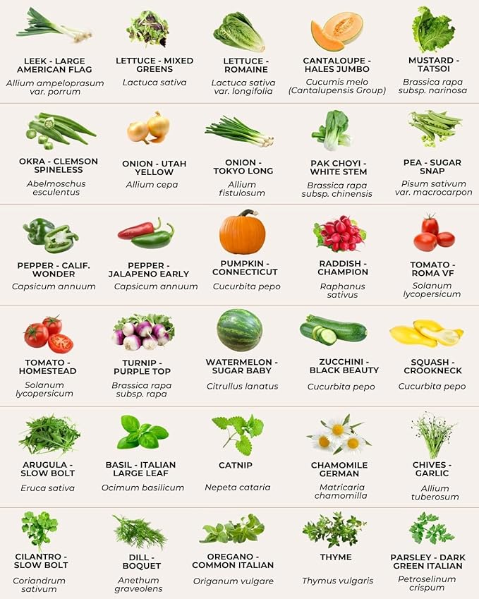 50 Tactiko Survival Vegetable, Herb & Fruit Seed Kit - U.S.A. Harvested Varieties - 37,000+ Non-GMO Heirloom Seeds - Emergency Seed Vault in Waterproof Mylar Bag - Long-Term Storage