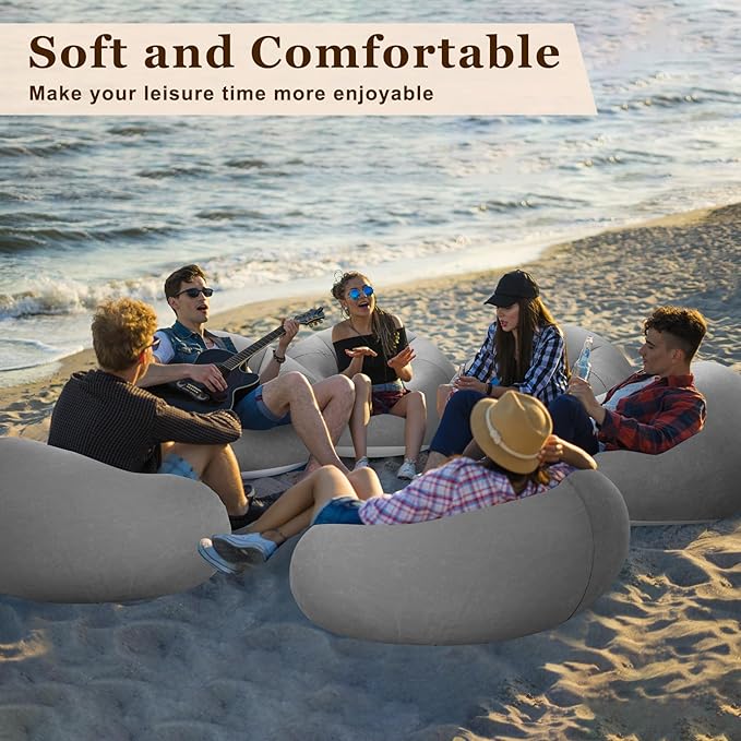 Realspring Inflatable Bean Bag Chairs Outdoor Blow up Camping Chairs Inflatable Lazy Sofa Folding Portable Bean Bag Loungers Couch for Movie Night(Dark Gray,12 Pcs)