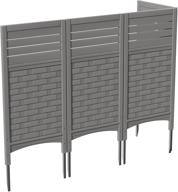 KINYING Air Conditioner Fence Privacy Screen,4 Panels Pool Equipment Trash Can Enclosure Screen for Outdoor,Resin Fence Panels Kit,45" (H) x 22" (W) Per Panel, Grey