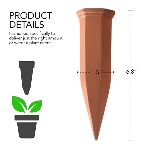 Modern Innovations Ceramic Terracotta Self Watering Spikes (4 Pack) Vacation Automatic Plant Waterer Devices, Indoor/Outdoor Planter Insert, Terra-Cotta Stakes for Potted Plants, Auto-Water System