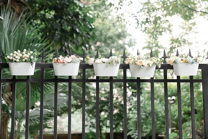 Dahey 4 Inches Hanging Flower Pots Metal Iron Bucket Planter for Railing Fence 10 Pcs and 5 inch Hanging Bucket Pots 5 Packs Window Flower Plant Holder with Detachable Hooks Indoor Outdoor Decor
