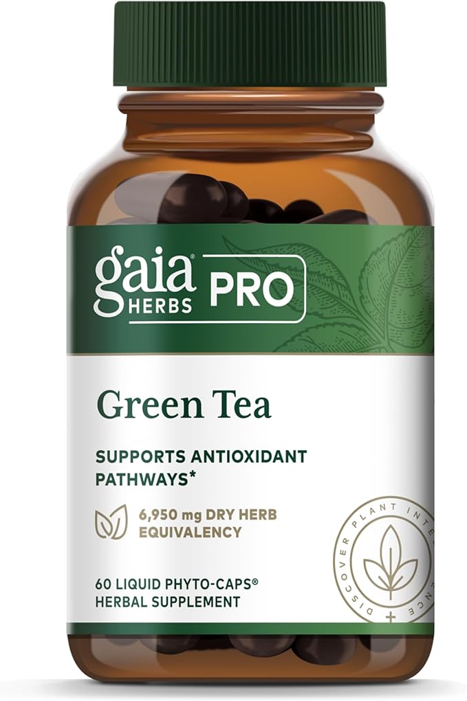 Gaia Herbs PRO Green Tea - Heart Health & Antioxidant Support Supplement* - Health Supplement with Green Tea Leaf Extract - Vegan Gluten-Free Soy-Free - 60 Liquid Phyto-Caps (30 Servings)