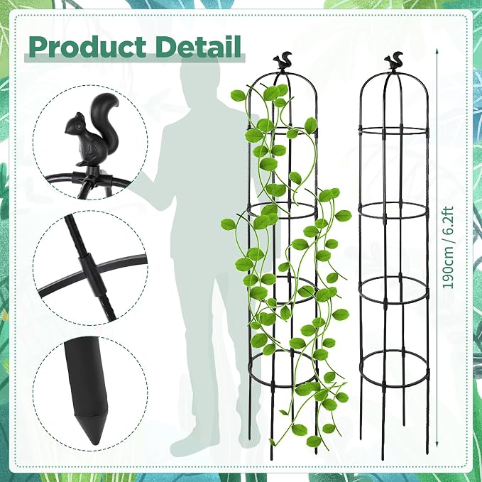 Yaocom 8 Pack 6Ft Garden Obelisk Trellis for Climbing Plants Outdoor Metal Garden Trellis Rustproof Rose Trellis Support Plant Pots Tall Tower Plant Trellis for Garden Climbing Vines Flowers