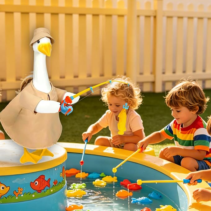Fishing Porch Goose Outfits, Fisherman Costume for 23 Inch Plastic/Cement Goose, Goose Sculpture Clothes for Summer Yard Patio Party Decoration(Fishing Enthusiast 1)