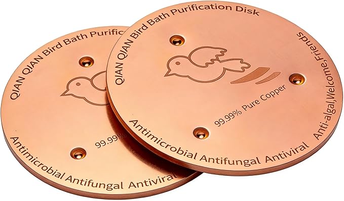 QIANQIANBird Bath Copper Disk, 0.6mm Reinforced 99.99% Pure Copper Cleaning Disk for Physical Safe Clean Water All-Season, Universal Fit for Outdoor Birdbaths, Bowl, Bird Bath Solar,2-Pack