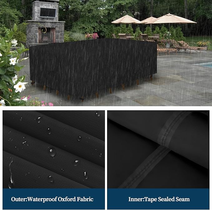 Easy-Going Rectangle Patio Furniture Cover Waterproof Outdoor Dining Table and Chair Cover Anti-UV Outside Sectional Sofa Set Covers (110"L x 84"W x 28"H, Black)
