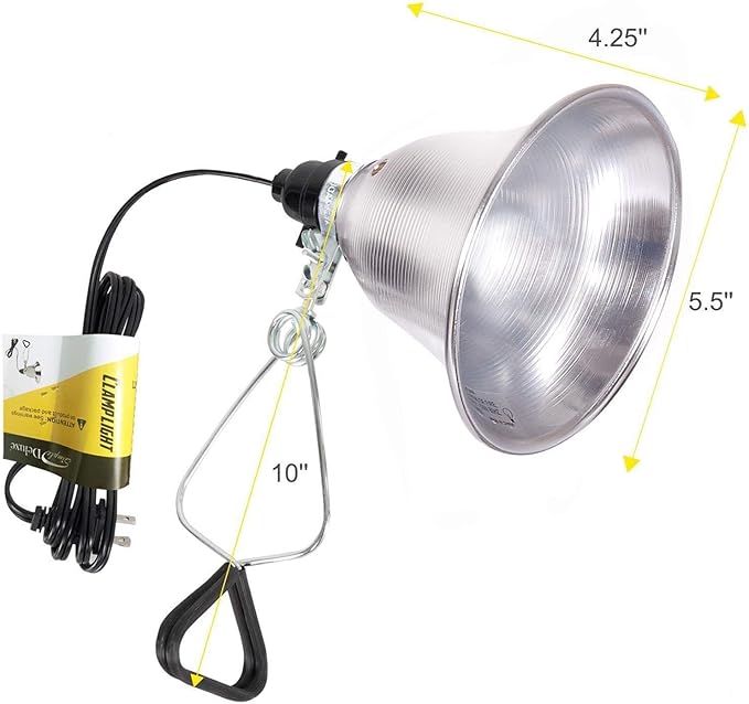 Simple Deluxe Clamp Lamp Light 60 Watt with 5.5 Inch Aluminum Reflector (no Bulb Included), 6 Feet Cord, 1 Pack, Black