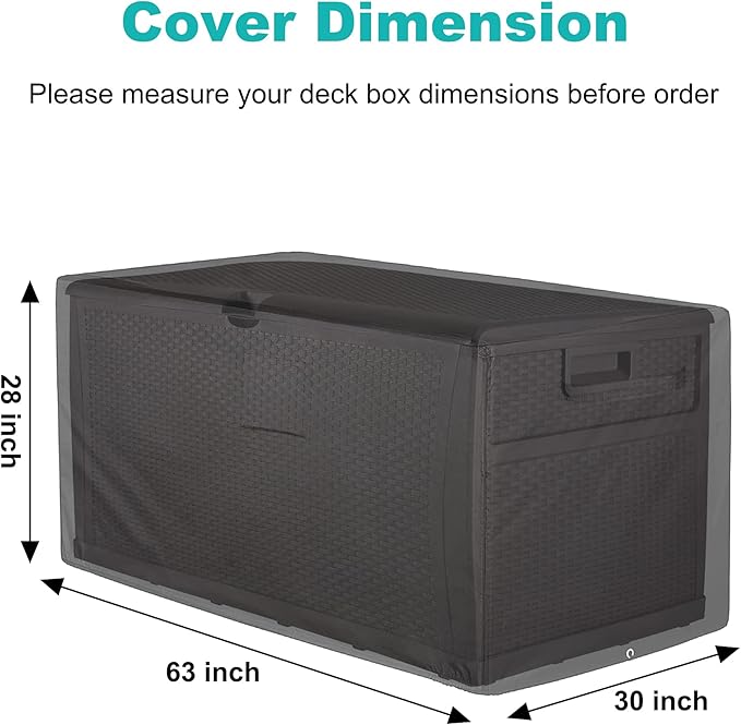 Femuar Deck Box Cover 100% Waterproof Heavy Duty 600D Patio Ottoman Cover, Outdoor Anti-UV Patio Storage Box Covers (63" L x 30" W x 28" H) Black