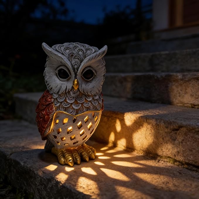 Solar Garden Decor Owl Statues Figurine,Solar Hollow Out Waterproof Lantern for Patio Balcony Yard Lawn,Home Decor,Mother's Day Birthdays Gifts for Mom Grandma Women