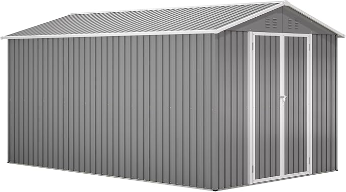 YOPTO 8x12 FT Large Outdoor Storage Shed with Lockable Doors & Floor Base,Weather-Resistant Metal Tool Shed for Garden, Backyard,Patio,Lawn,Gray