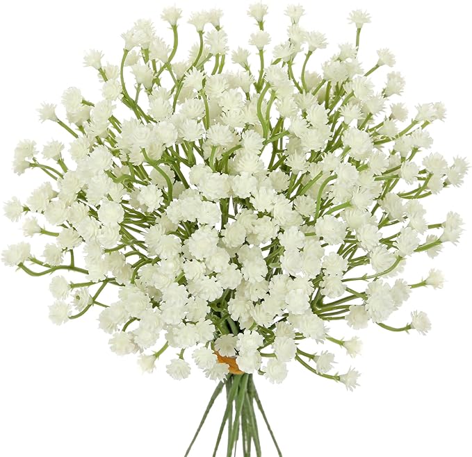 DILATATA Baby's Breath Artificial Flowers Bulk 12 pcs Faux Baby Breath Plastic Flower Fake Gypsophila Flower Arrangement for Crafts Fake Flowers Bouquet for Wedding Centerpieces Cream Baby Breath