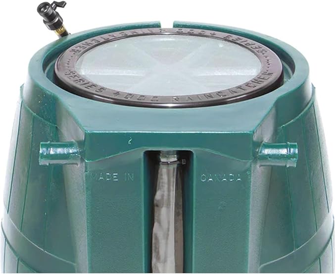 FCMP Outdoor Raincatcher, Flat-Back Rain Barrel with Spigots, 50 Gallon, Green