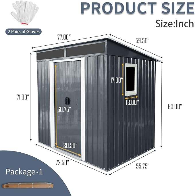 Ball & Cast 6x5ft Metal Outdoor Storage Shed with Window,Lockable Tool Storage Sheds,Steel Garden Sheds with Sloped Roof and Transparent Plate,for Backyard,Patio,Garage,Lawn,White+Black