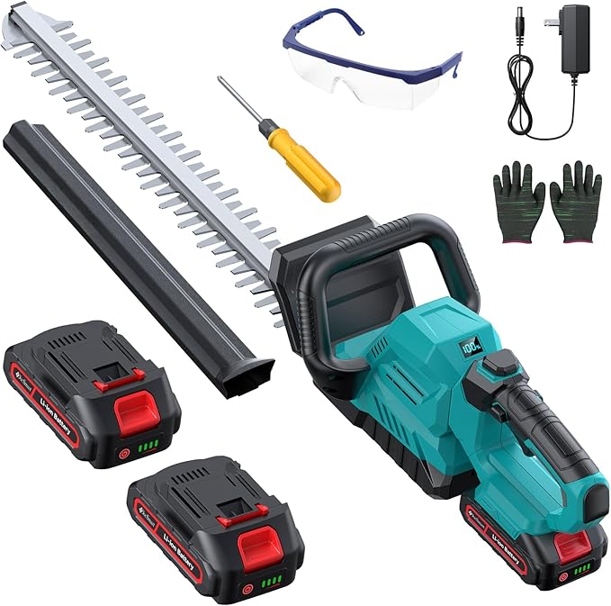 20'' Hedge Trimmer Cordless with Battery, 3000RPM Electric Handheld Bush Clipper with 2pcs 2000mAh Rechargeable Batteries, 180° Rotatable Head, 2/3'' Blade Gap Blue,Gifts for Mother’s Day