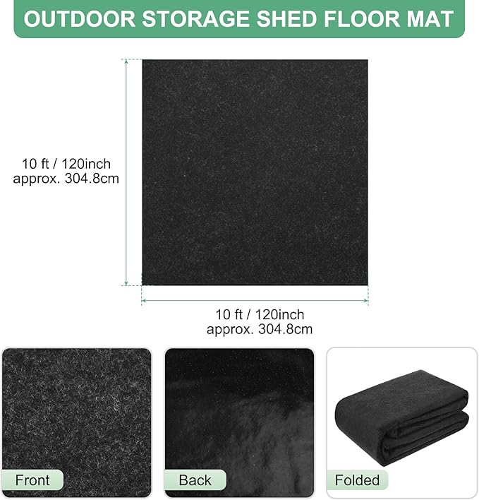 M METERXITY Outdoor Storage Shed Mat, 10x10 FT Waterproof Small Shed Flooring Mat for Patio Furniture Floor Protecting from Wear/Liquid/Dust/Oil, Non-Slip Carport Pad [Grey]
