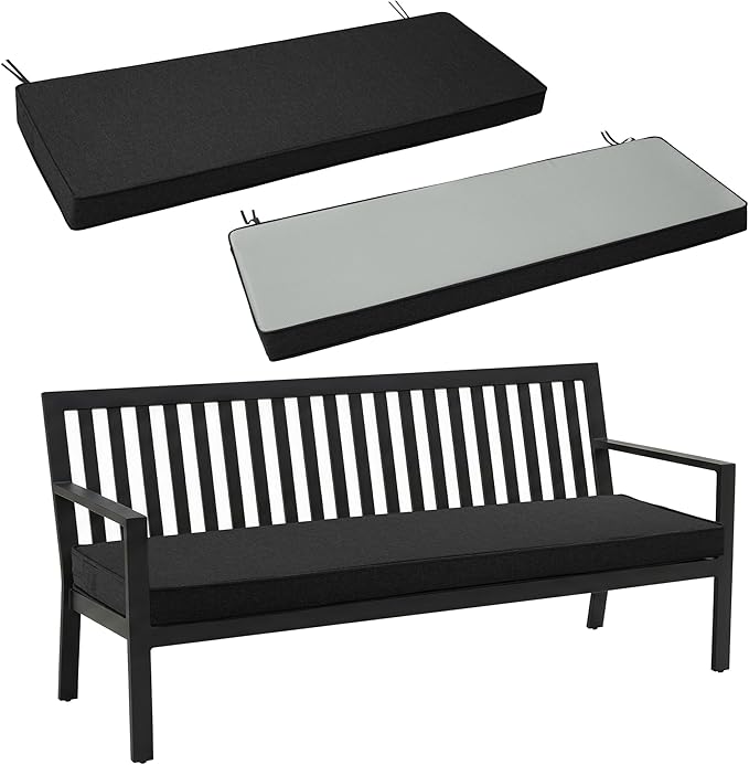 Outdoor Bench Cushion, Water-Resistant & Fade-Resistant, Porch Swing Cushions with Ties, Patio Furniture Seat Pads for Entryway Loveseat Settee, Removable Cover Non-Slip Bottom, 36 x 14 Inch, Black