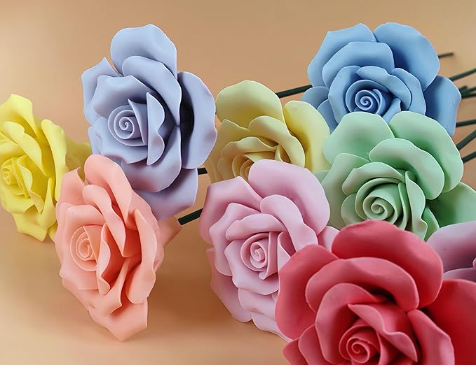 Handmade Porcelain 3D Ceramic Rose Flower, Eternal Flower Decoration for Home Office Decor, Creative Desktop vases, Porcelain Decorations, Exquisite, Set of 9(Colour)