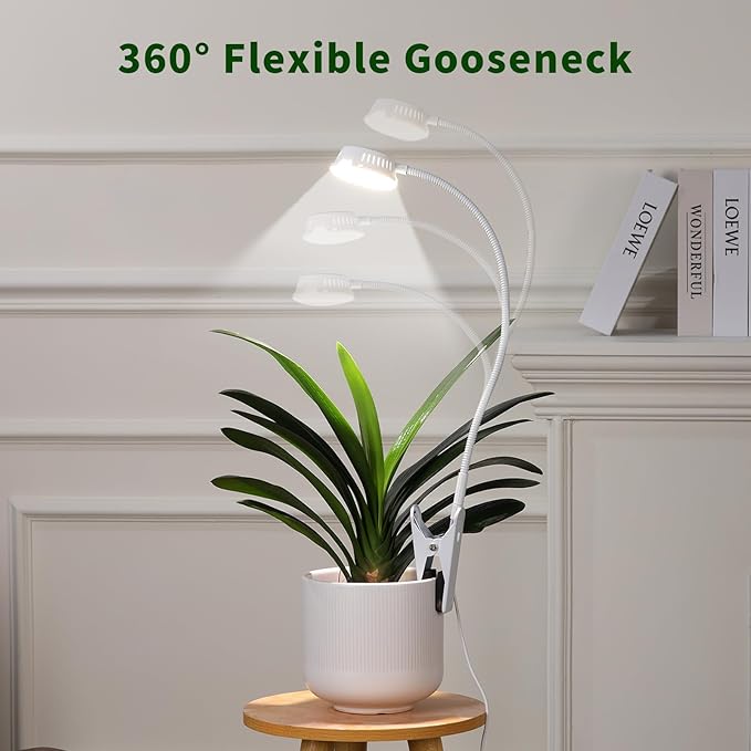 LORDEM Grow Lights for Indoor Plants, Clip-on Gooseneck Plant Lights for Indoor Growing，Full Spectrum LED Plant Light with 5 Dimming Levels,Auto On/Off Timer (6/8/12/16 Hrs),White,3 Packs