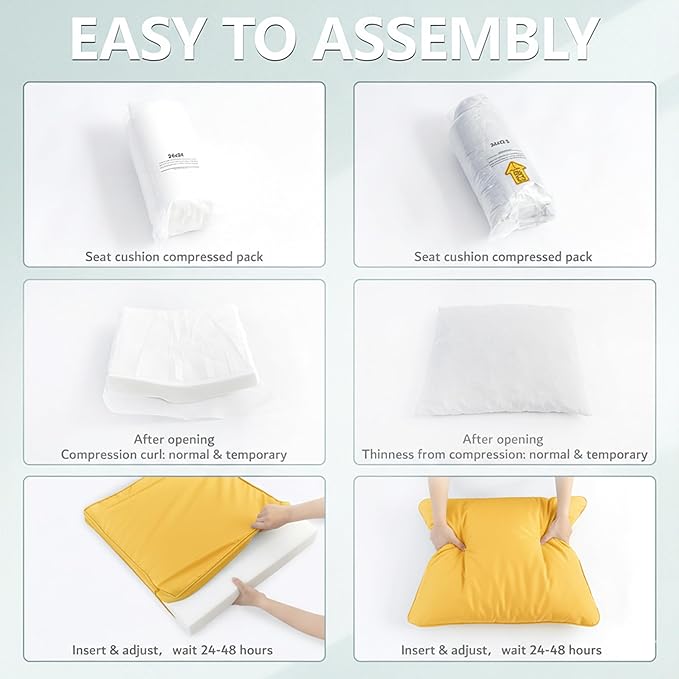 24x24 Inch Outdoor Chair Cushions Set of 2, Patio Furniture Cushions - Removable Cover, Water-Repellent, Fade-Resistant, Non-Slip Bottom & Straps, Replacement for Deep Seat Sofa & Couch - Yellow