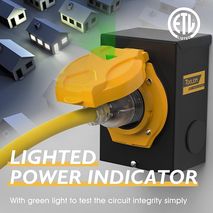 TOOLIOM 30 Amp Generator Inlet Box, NEMA L14-30P Power Inlet Box 4 Prong, 125/250V, 7500W, Weatherproof Outdoor Generator Power Inlet Box with LED Power Indicator, ETL Listed