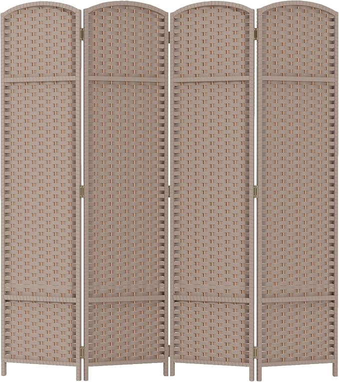 Room Divider 4 Panel Screen 5.6 Ft Tall Partition Room Dividers Beige Privacy Screens Folding Room Separation Free Standing Waterproof Wood Frame Wall Divider