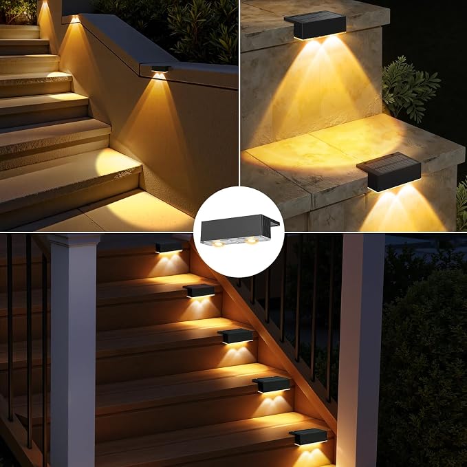 NIORSUN 12 Pack Solar Fence Lights, LED Outdoor Lights, Warm White + RGB, IP45 Waterproof, Black