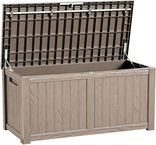 160 Gallon Deck Box, Heavy-Duty Double-Wall Outdoor Storage Box Waterproof for Patio Furniture Cushions & Garden Tools, Lockable Resin Storage Bench with Piston Hinge, Gray
