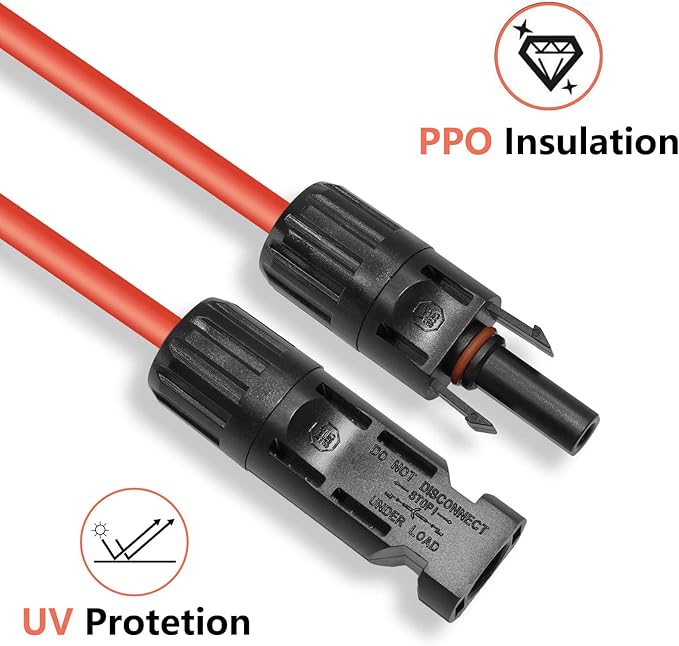 10FT Black + Red 12AWG(4mm²) Solar Panel Extension Cable Wire, Solar Adaptor Cable with Female and Male Connector - Set of 2