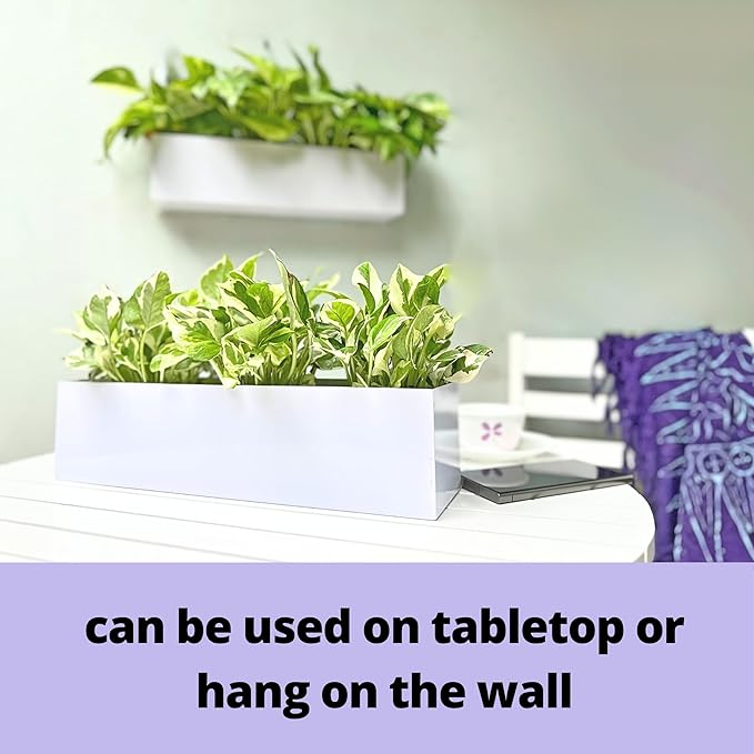 LaLaGreen Bundle- 2 Pack, 16 Inch Rectangular Metal Pot + 16 Inch Three Tier Hanging Planter Vertical Floating Large Shelf Indoor Outdoor Window Boxes Modern Boho Style Plant Holder Wall Mount Decor