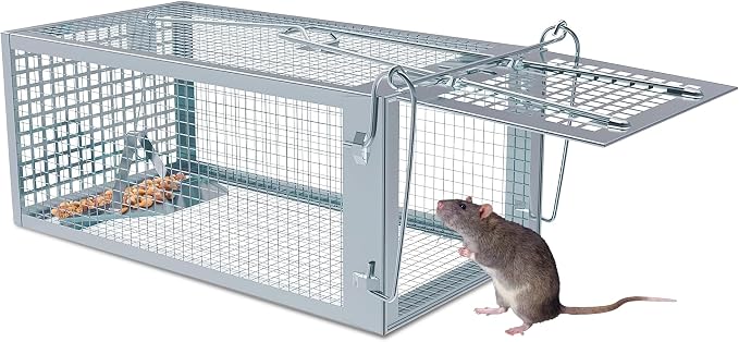 Humane Rat Traps, No Kill Small Animal Cage Trap, Live Mouse Trap Cage Catch and Release, Trampa para Ratones, Chipmunk Rodent Trap that Work for Indoor and Outdoor - 10.6" L x 5.5" W x 4.7" H