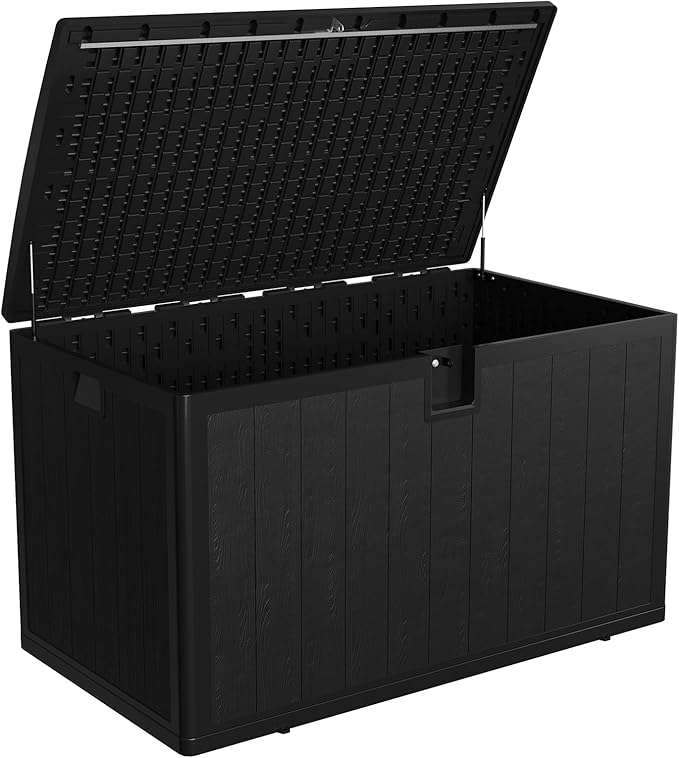 130 gal Outdoor Storage Box Waterproof with Lockable Lid, All-Weather Deck Box with Side Handle, Outdoor Storage Bin for Patio Furniture, Pool Accessories, Gardening Tools, Black