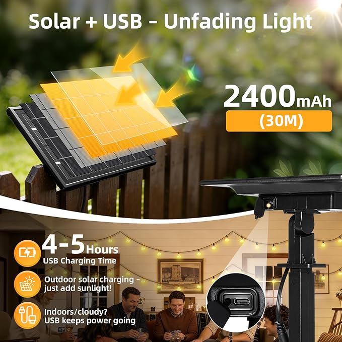 100FT Solar Lights Outdoor Waterproof: G40 30M Shatterproof Bulbs Patio Lights - Solar Powered Remote Control 3 Light Modes Dimmable Solar Light - Camping Backyard Garden Deck Outside Yard