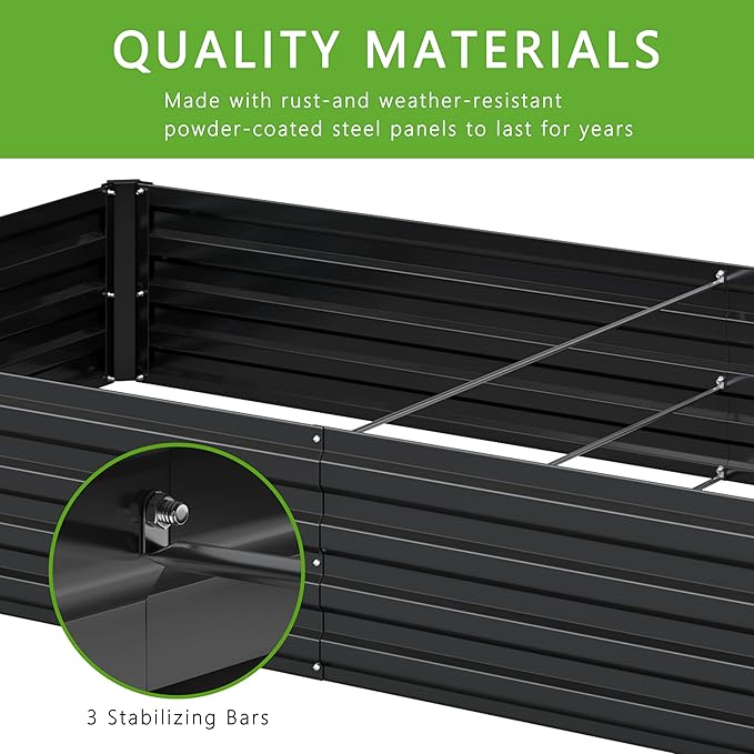 DIIYIV 12x2x1FT Galvanized Raised Garden Bed Kit,Vegetable Boxes-Rectangle Metal Flower Box,Large Planter Raised Beds Outdoor Garden for Planting,Fruit,Herb-Black