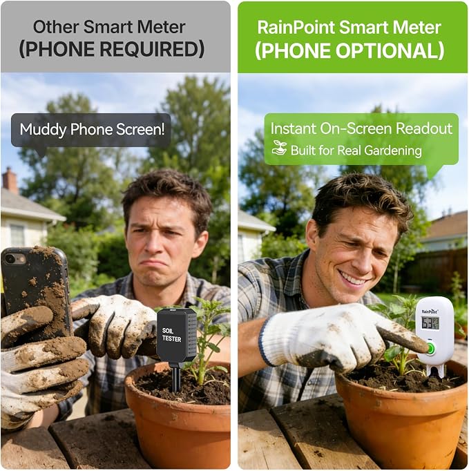RAINPOINT Smart Digital Wireless Plant Moisture Meter Houseplant Indoor,WiFi Hub Needed,Capacitive Probe,Leave-in Soil Hygrometer Sensor,Real-time Monitor Outdoor Greenhouse Gardening(Two-Pack Set)