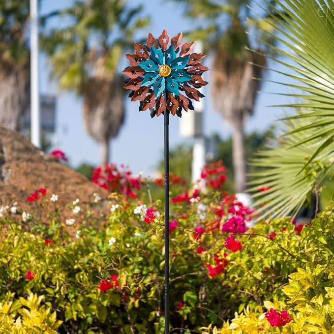Viveta Kinetic Wind Spinner, 13" Dia Metal Wind Sculptures, 360 Degrees Rotating Windmill for Yard and Garden