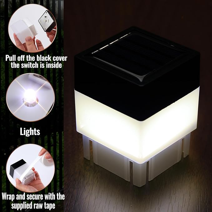 Tujoe Solar Post Cap Lights Fence Post Solar Lights 2in x 2in (5cm x 5cm)(White,20 Pack)