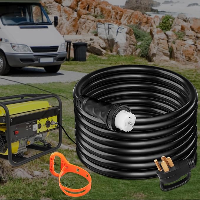 VEVOR 30 FT 50 Amp Generator Extension Cord NEMA 14-50P & SS2-50R & CS6364, STW 45446 + 45505 125V 250V Generator Power Cord Twist Lock Connectors