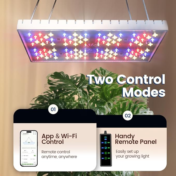 MetryGrow Grow Lights for Indoor Plants, [Smart APP & Expansive 2x2 Ft Coverage] Genuine 48Watt LED Full Spectrum Hanging Growing Plant Lamps, 8-Level Brightness（Hanging Use）