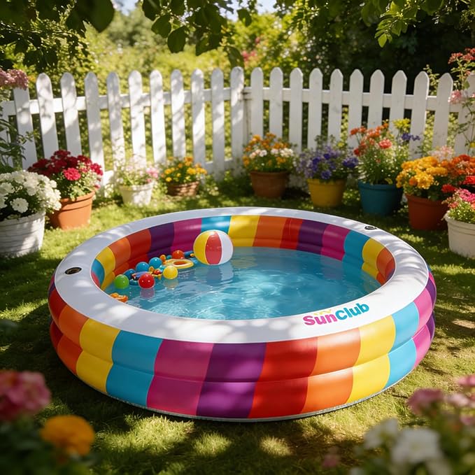Kids Splash Pool Inflatable 74" Round, Large BPA-Free PVC Kiddie Pool with Drain Plug for Ages 3-12
