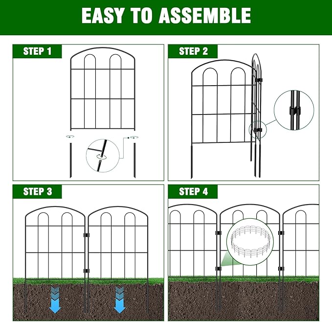 CADUKE 20 Pack Garden Fence Border, 24in x 22ft | Rustproof Metal, No Dig Fence Panels, Heavy Duty Arched Wire Border Edging, For Dogs
