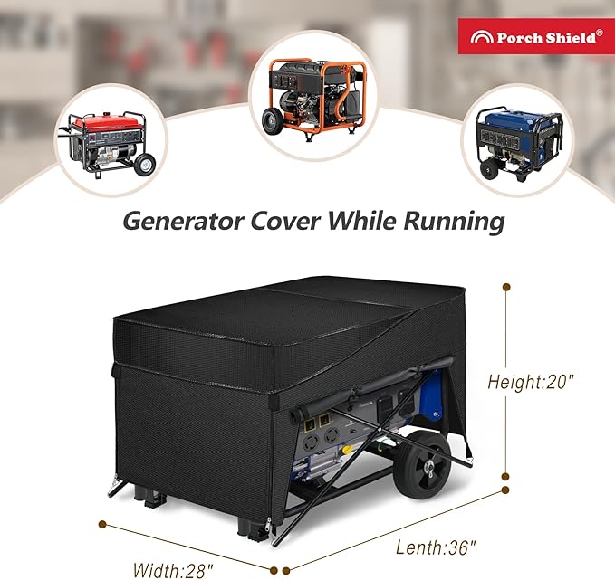 Porch Shield Generator Covers Running - Heavy Duty Waterproof Generator Rain Enclosure Tent Tarpaulin Shelter for 3500 -12000 Watt, Black（Top Opening）